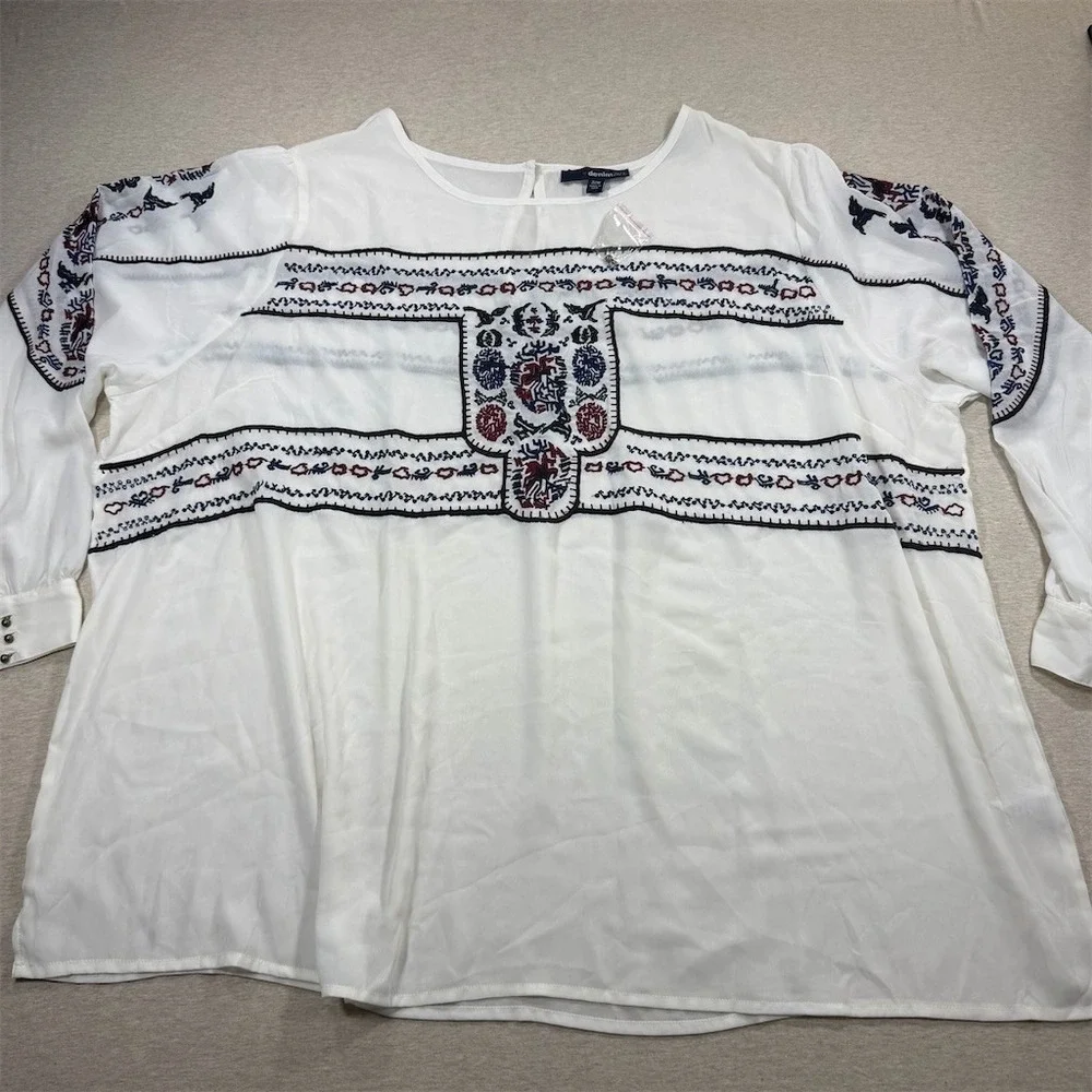 Denim 24/7 Blouse Womens Plus‎ Size 32 White Boho Peasant Tunic Embroidered